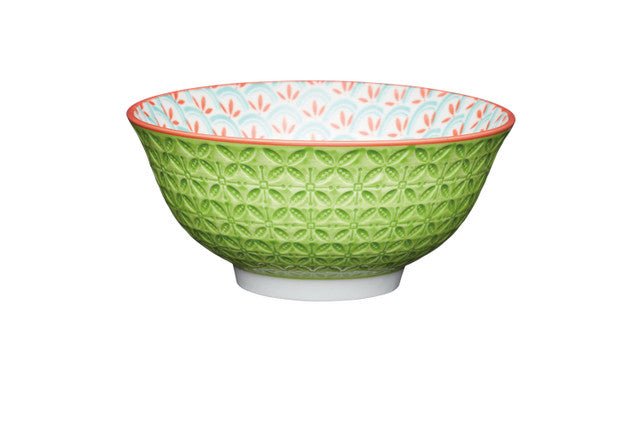 KitchenCraft Bright Green Geometric Print Ceramic Bowl, 16cm - RUTHERFORD & Co