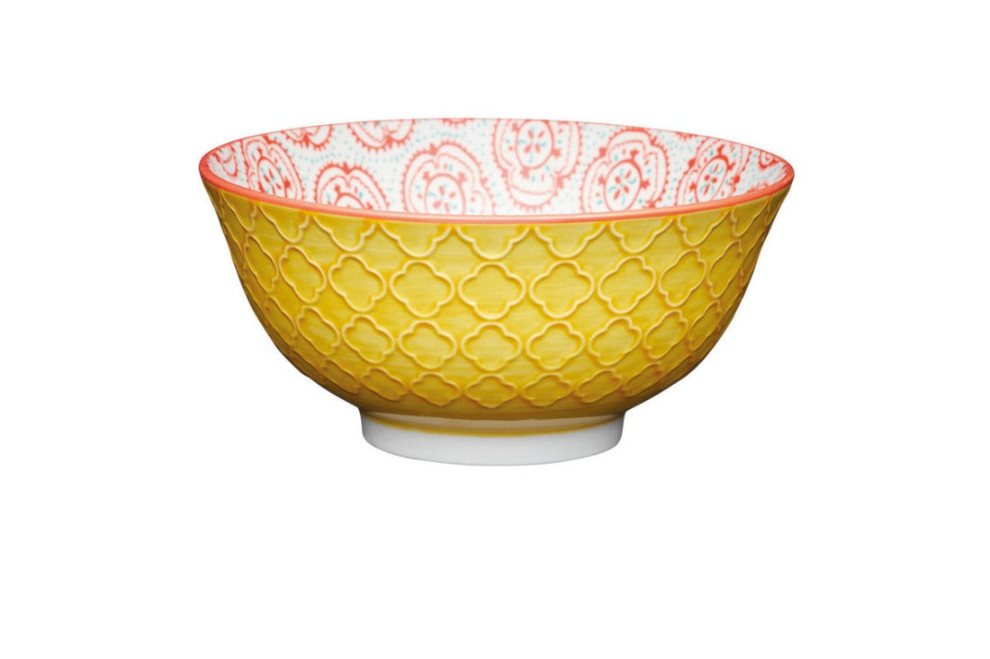 KitchenCraft Bright Yellow Floral Ceramic Bowl, 16cm - RUTHERFORD & Co