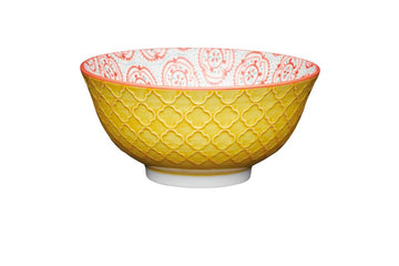 KitchenCraft Bright Yellow Floral Ceramic Bowl, 16cm - RUTHERFORD & Co