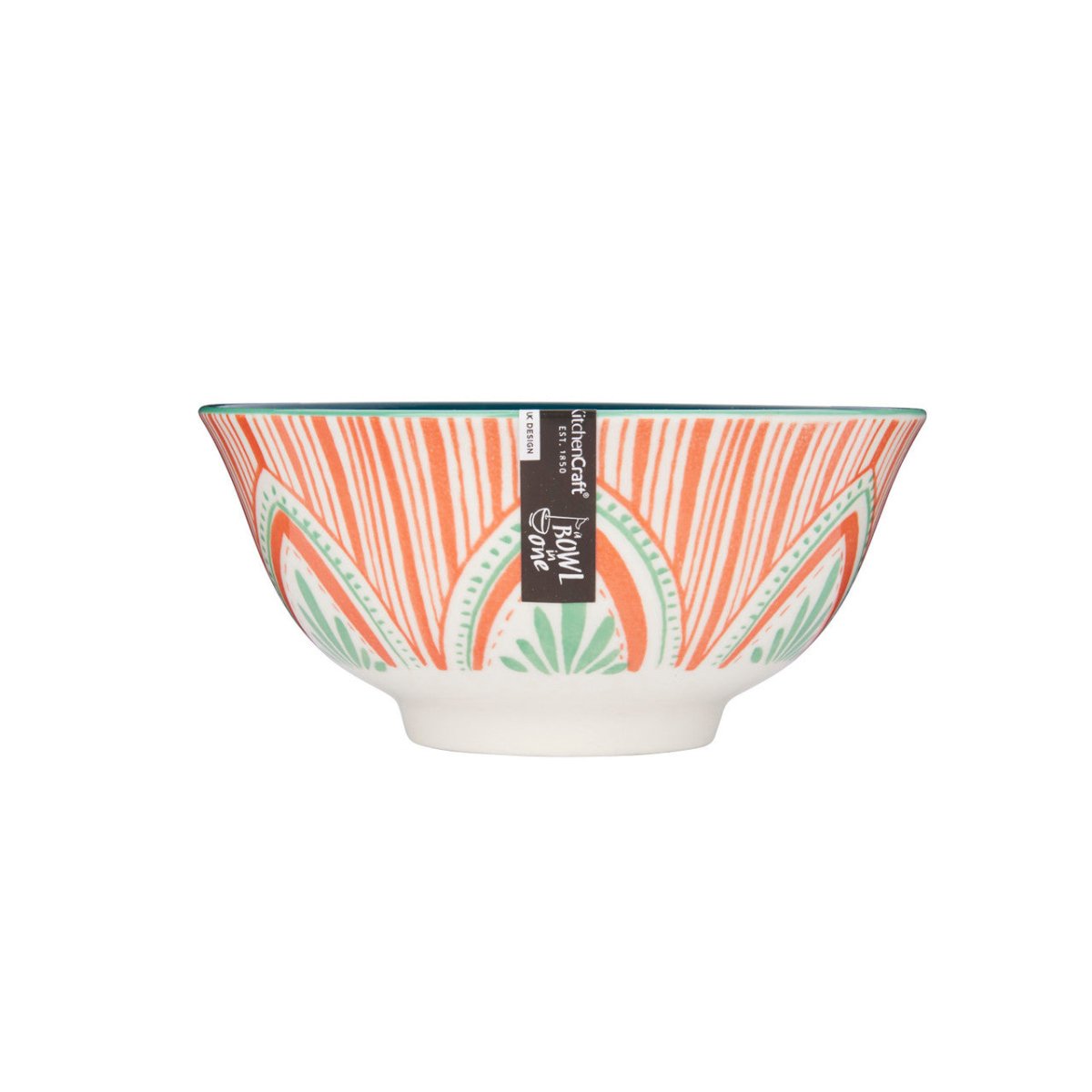 KitchenCraft Colourful Folk Pattern Ceramic Bowl, 16cm - RUTHERFORD & Co
