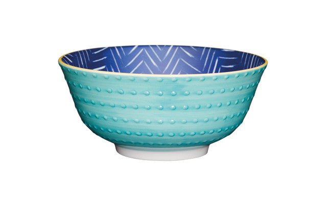 KitchenCraft Contrasting Blue Chevron and Spotty Ceramic Bowl, 16cm - RUTHERFORD & Co