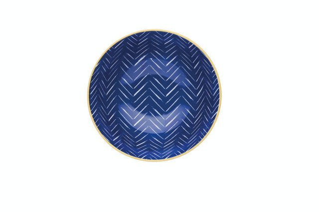 KitchenCraft Contrasting Blue Chevron and Spotty Ceramic Bowl, 16cm - RUTHERFORD & Co