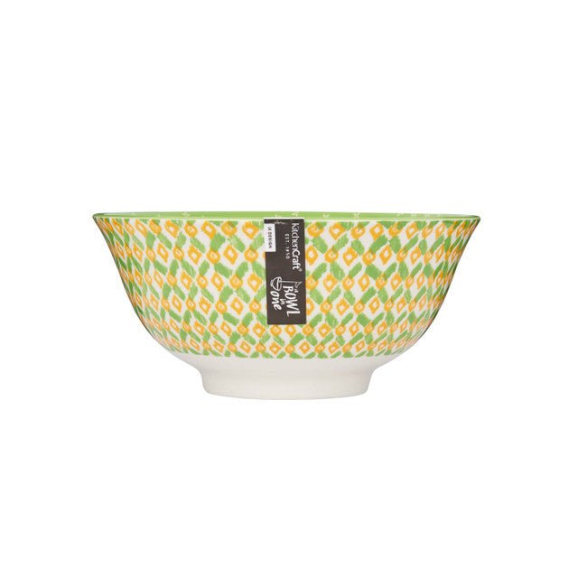 KitchenCraft Green Geometric Ceramic Bowl, 16cm - RUTHERFORD & Co
