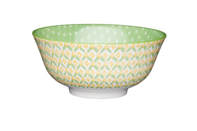 KitchenCraft Green Geometric Ceramic Bowl, 16cm - RUTHERFORD & Co