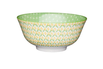 KitchenCraft Green Geometric Ceramic Bowl, 16cm - RUTHERFORD & Co
