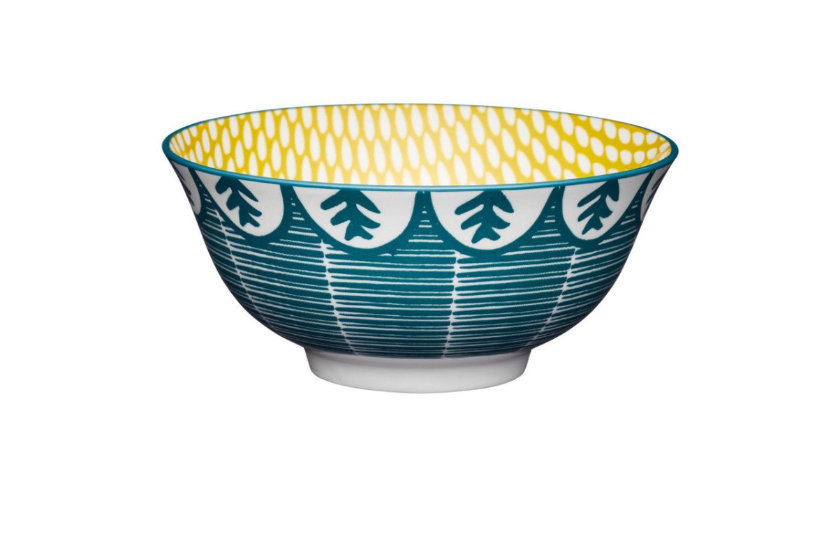 KitchenCraft Leafy Green Print Ceramic Bowl, 16cm - RUTHERFORD & Co