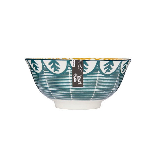 KitchenCraft Leafy Green Print Ceramic Bowl, 16cm - RUTHERFORD & Co