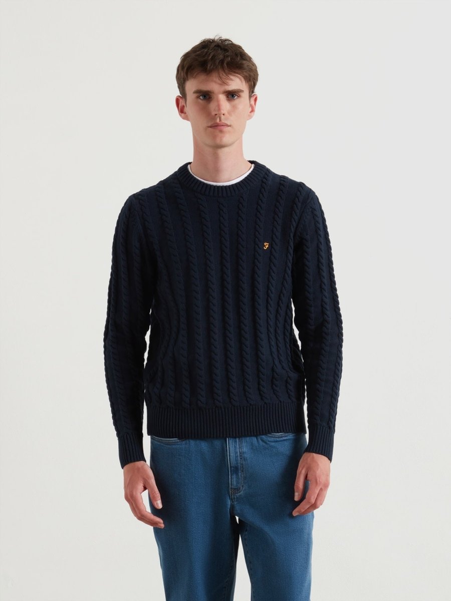 Knight Cable Knit Sweater In True Navy - RUTHERFORD & Co