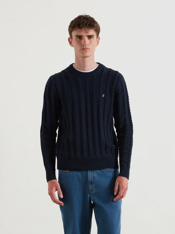 Knight Cable Knit Sweater In True Navy - RUTHERFORD & Co