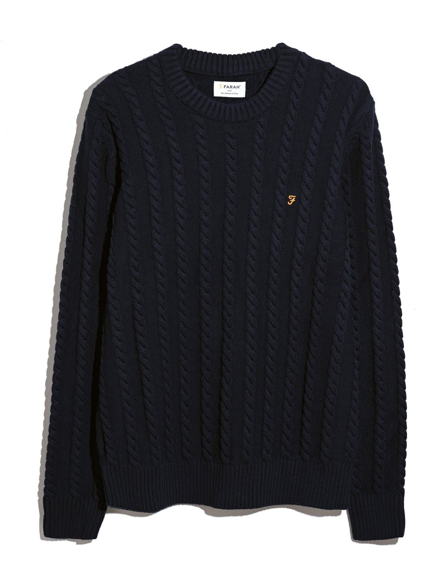 Knight Cable Knit Sweater In True Navy - RUTHERFORD & Co