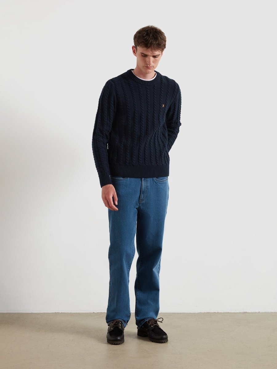 Knight Cable Knit Sweater In True Navy - RUTHERFORD & Co