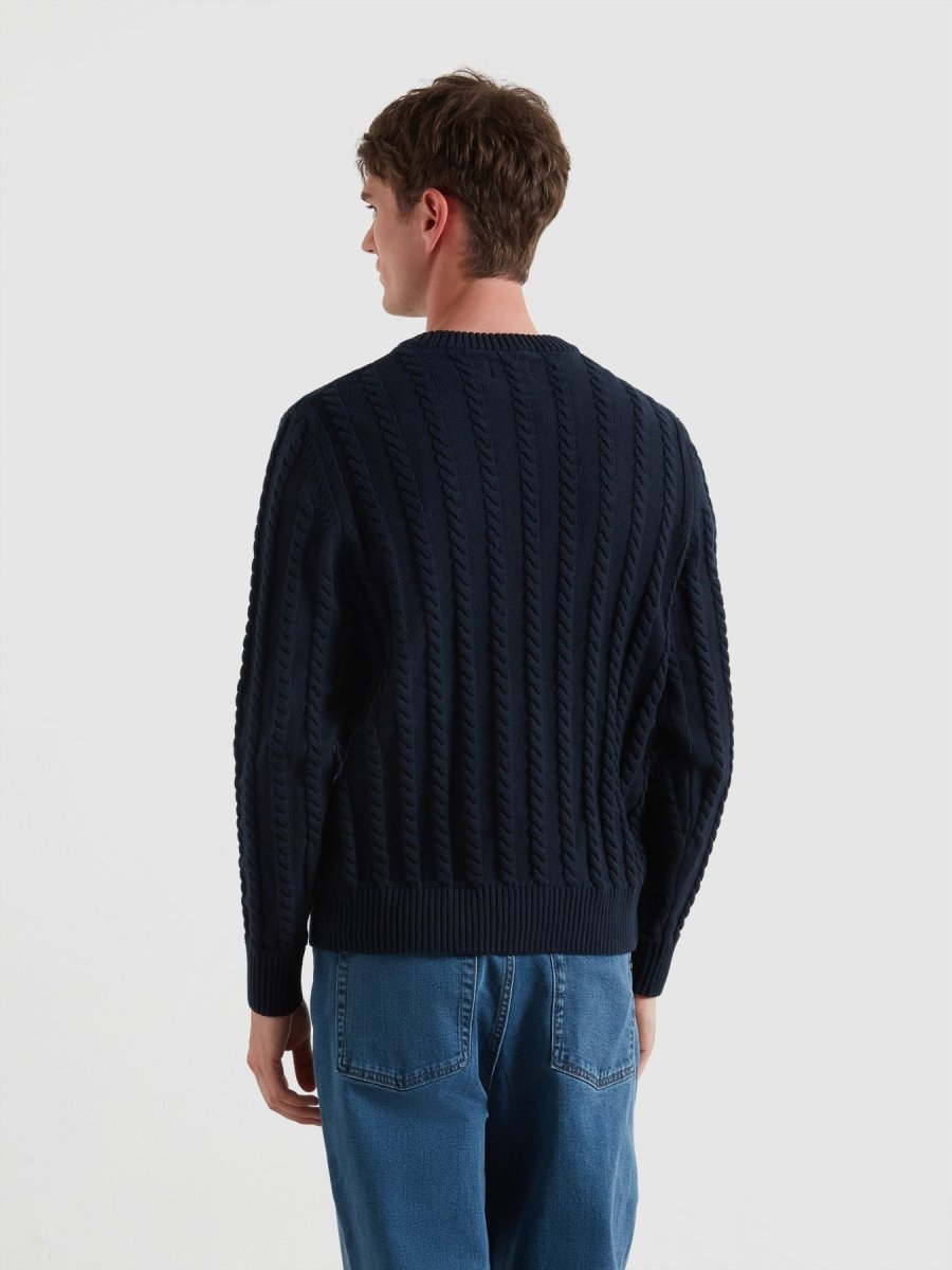 Knight Cable Knit Sweater In True Navy - RUTHERFORD & Co