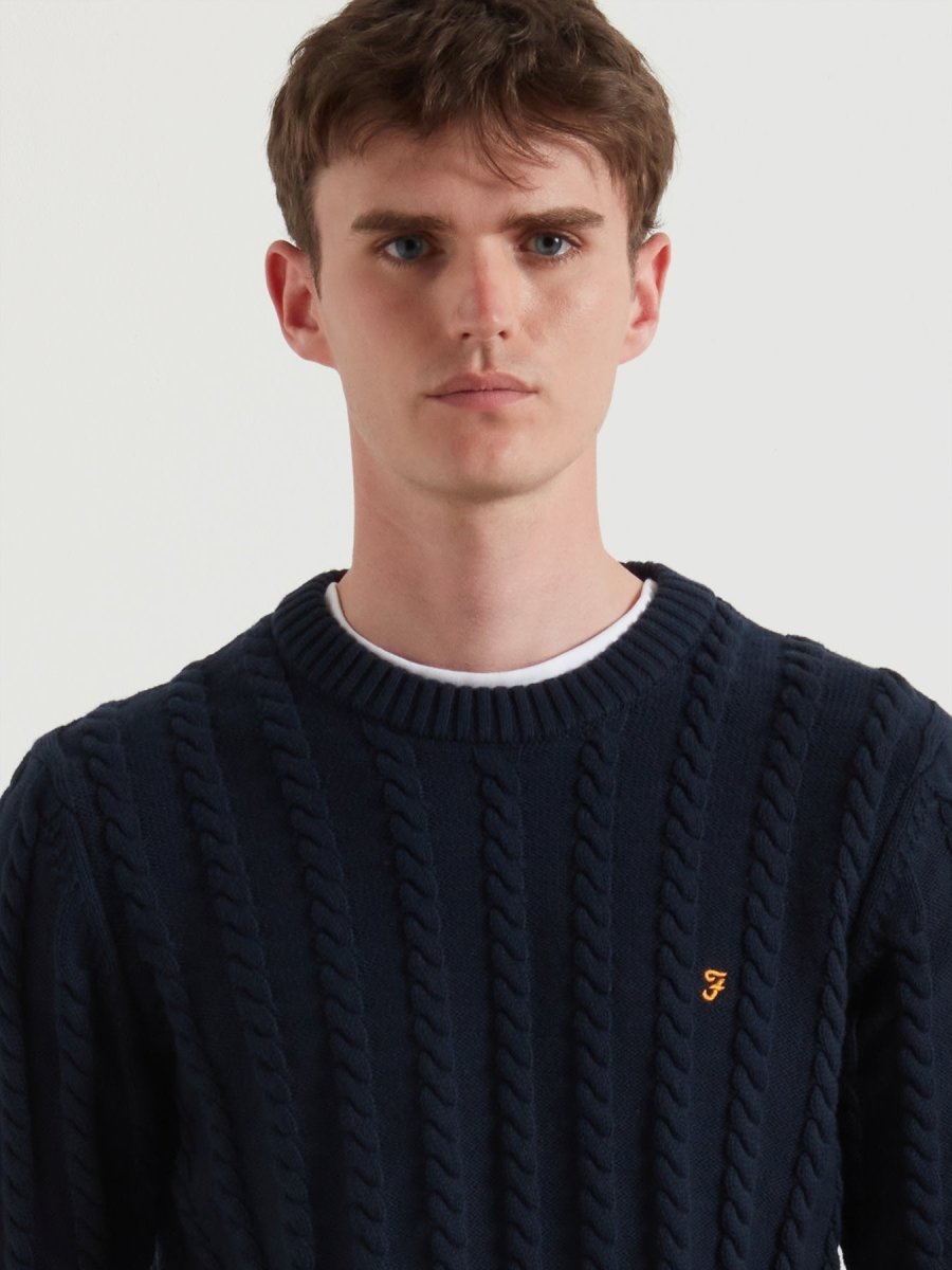 Knight Cable Knit Sweater In True Navy - RUTHERFORD & Co