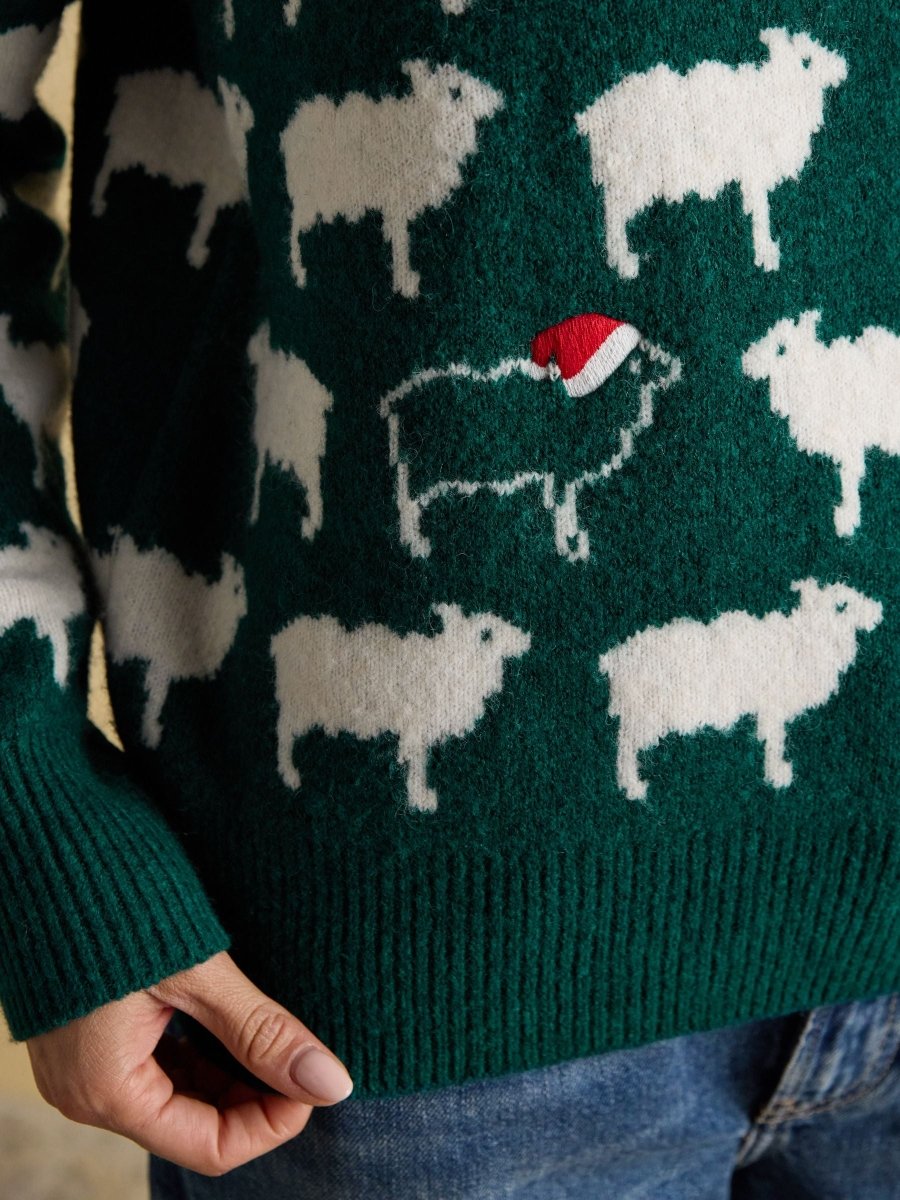 Knitted Green Fleece Navidad Christmas Jumper with Crew Neck - RUTHERFORD & Co