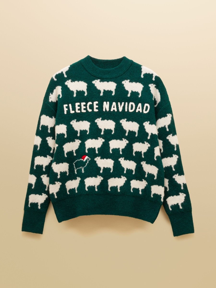 Knitted Green Fleece Navidad Christmas Jumper with Crew Neck - RUTHERFORD & Co