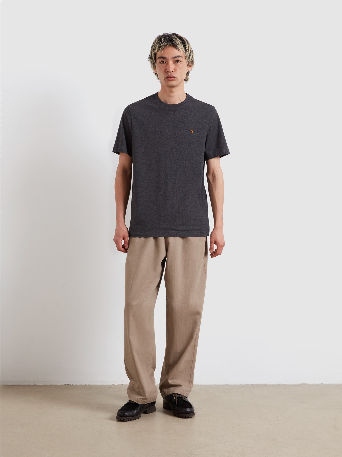 Danny Regular Fit Organic Cotton T-Shirt In Washed Black Marl