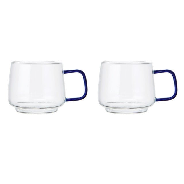 La Cafetière Glass Mug With Blue Glass Handle, Set of 2, 275ml - RUTHERFORD & Co