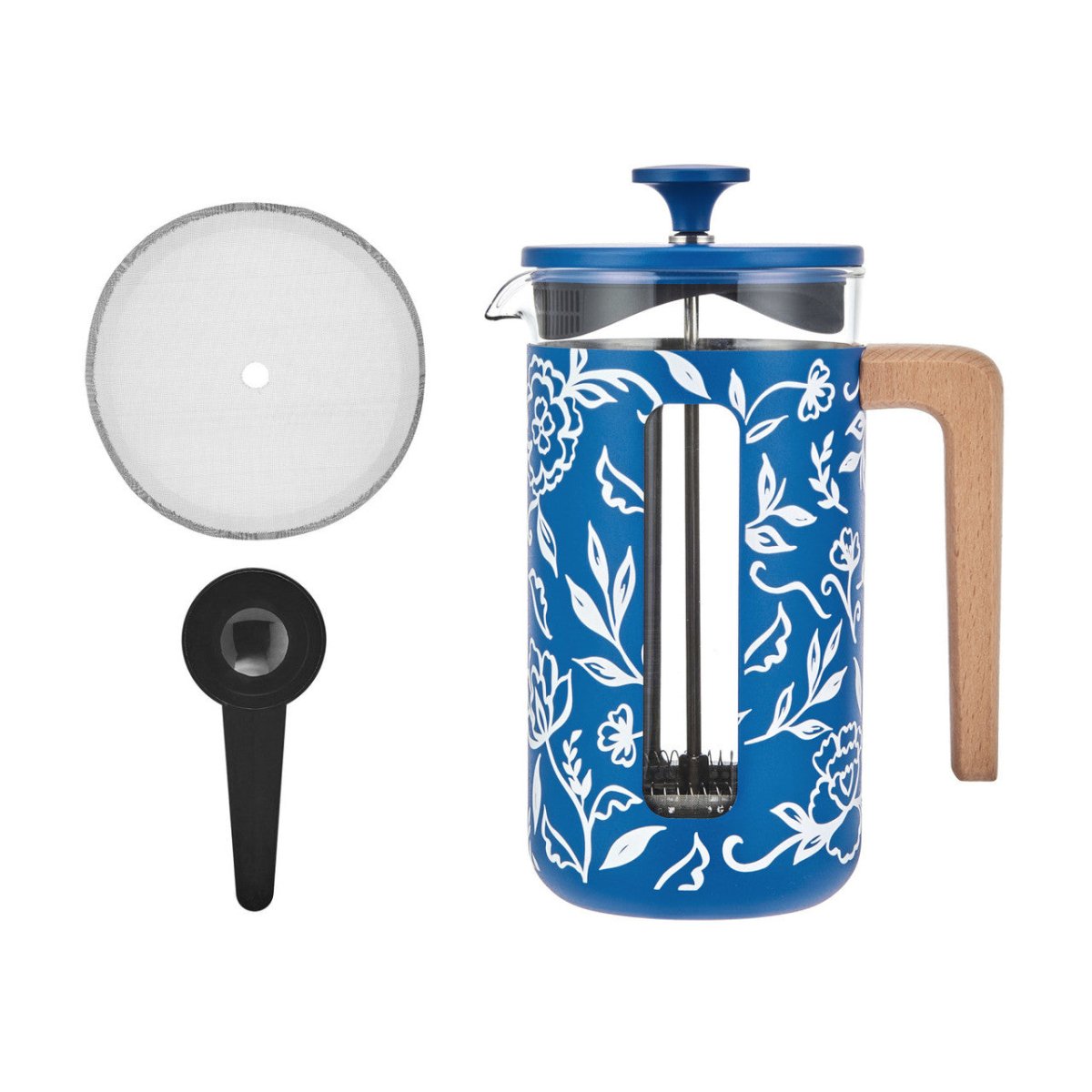La Cafetière Pisa Stainless Steel Cafetiere Blue Floral - RUTHERFORD & Co