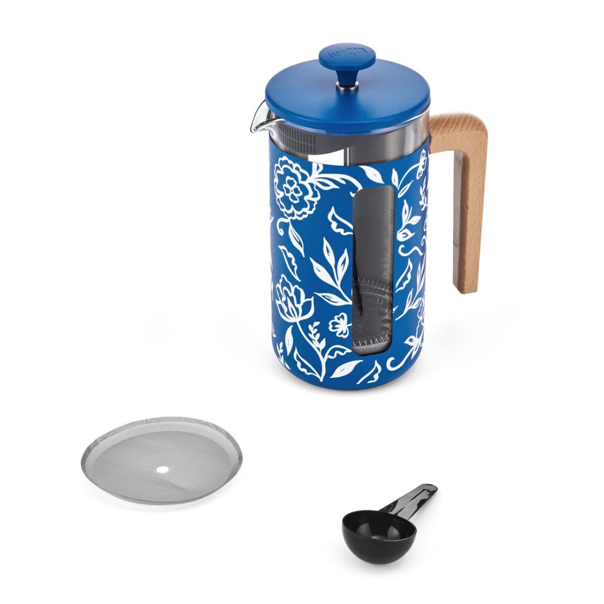 La Cafetière Pisa Stainless Steel Cafetiere Blue Floral - RUTHERFORD & Co