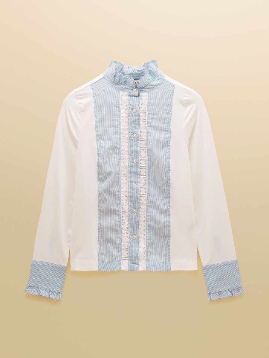 Lace Insert Jersey Shirt - Blue/White - RUTHERFORD & Co