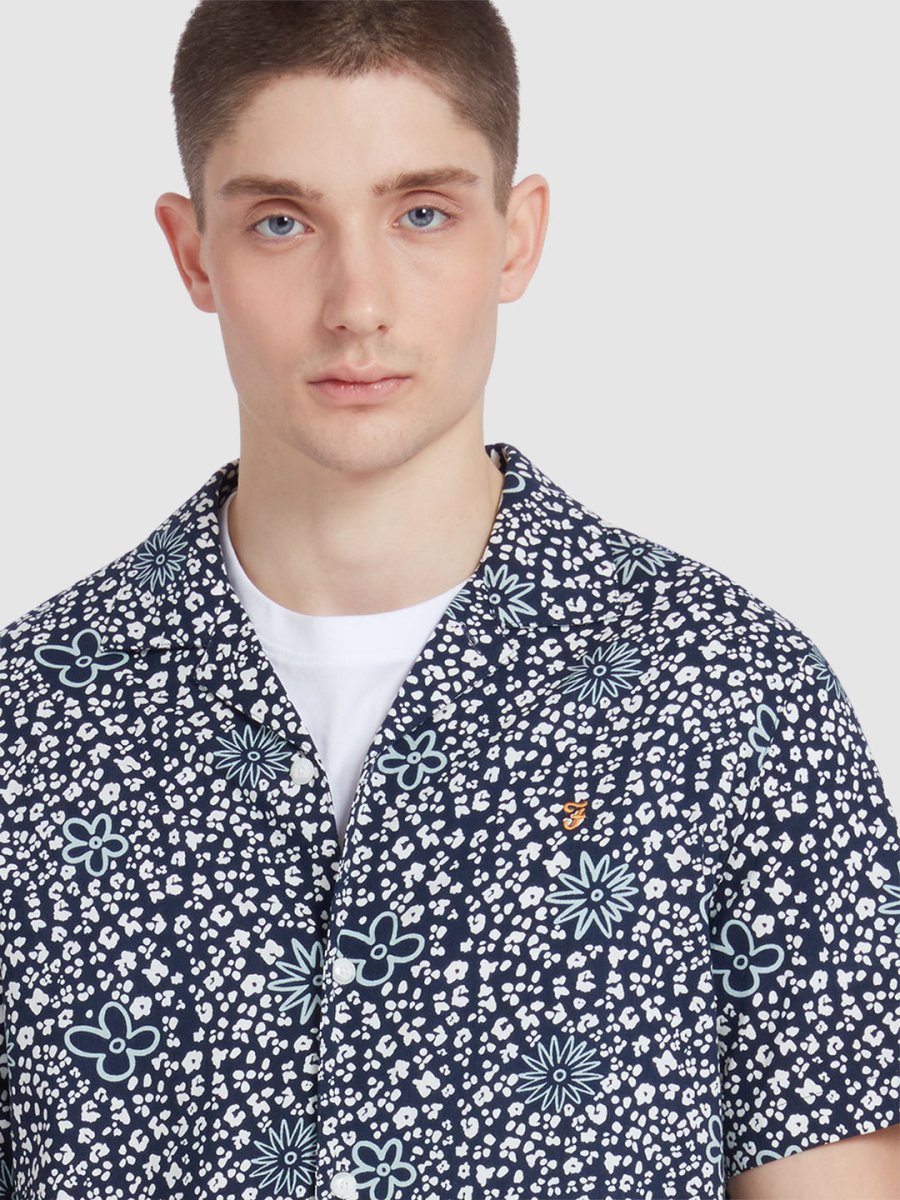 Landon Short Sleeve Floral Print Shirt In True Navy - RUTHERFORD & Co