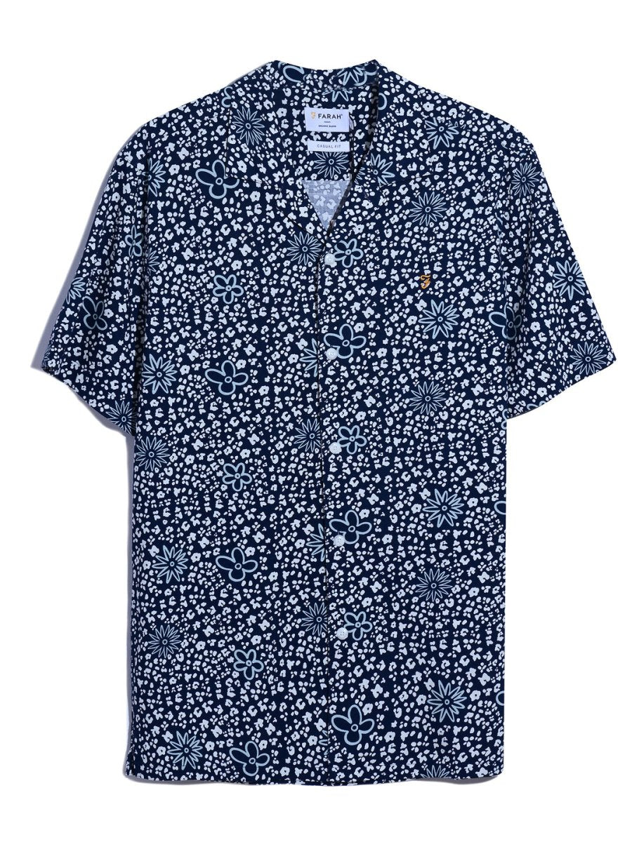Landon Short Sleeve Floral Print Shirt In True Navy - RUTHERFORD & Co