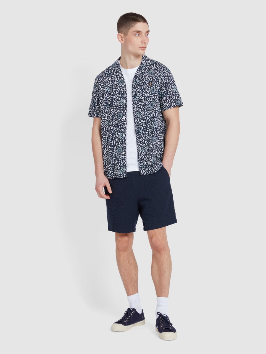 Landon Short Sleeve Floral Print Shirt In True Navy - RUTHERFORD & Co