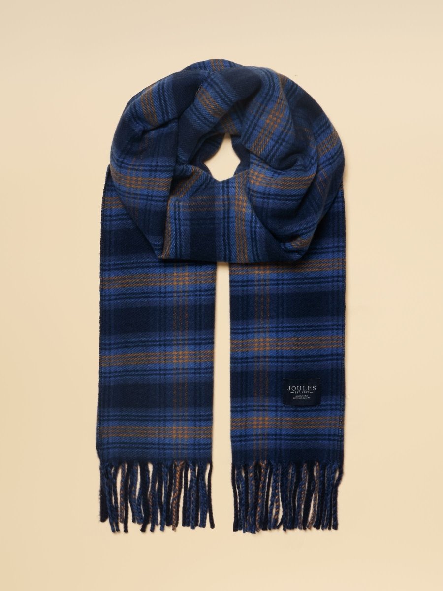 Langtree Blue & Brown Checked Large Scarf - RUTHERFORD & Co