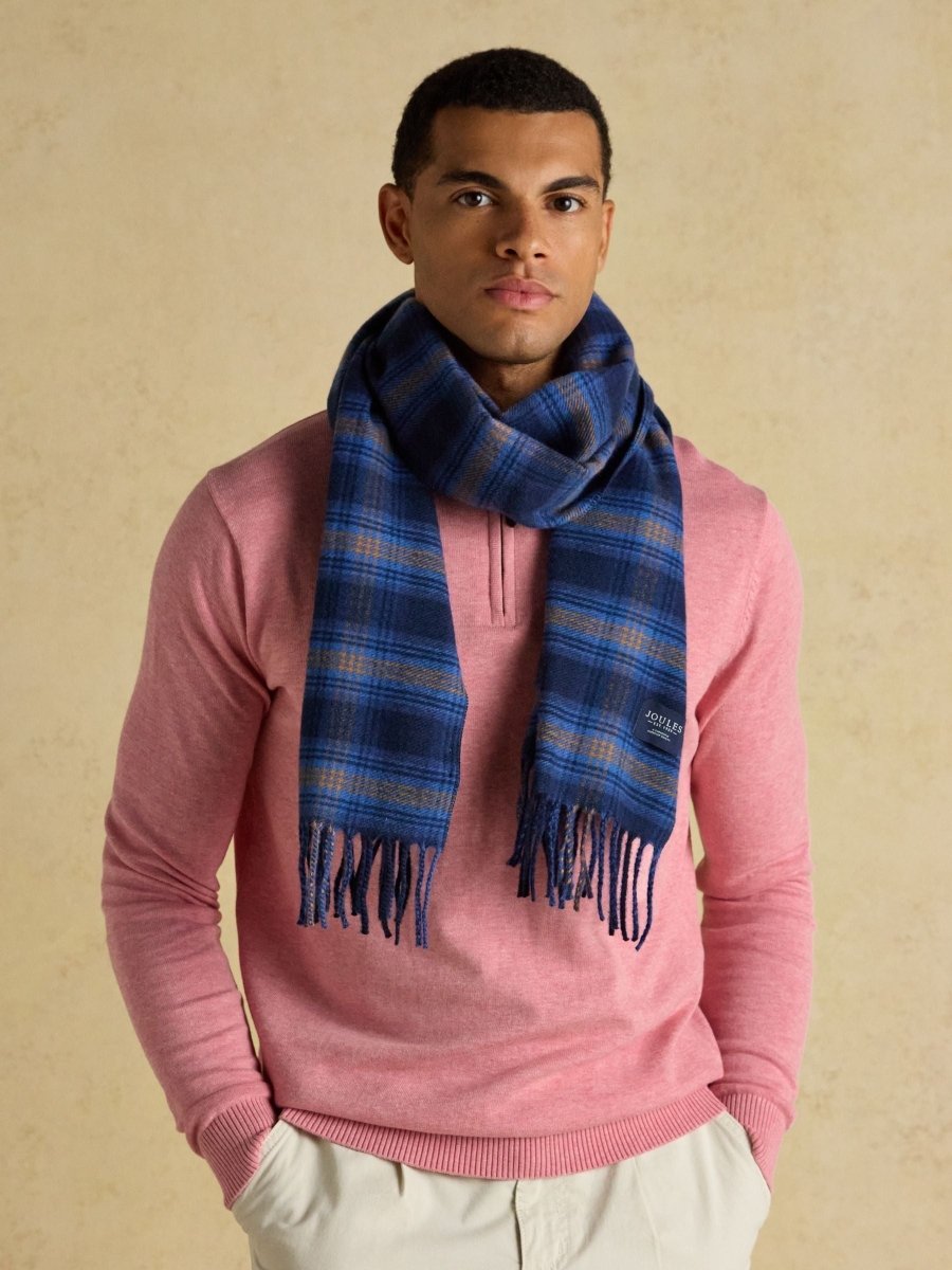 Langtree Blue & Brown Checked Large Scarf - RUTHERFORD & Co