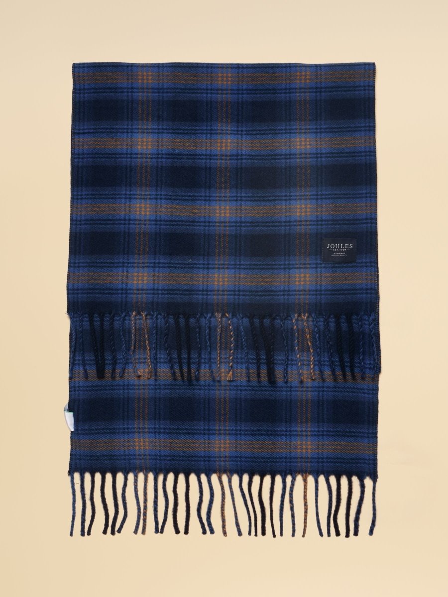 Langtree Blue & Brown Checked Large Scarf - RUTHERFORD & Co
