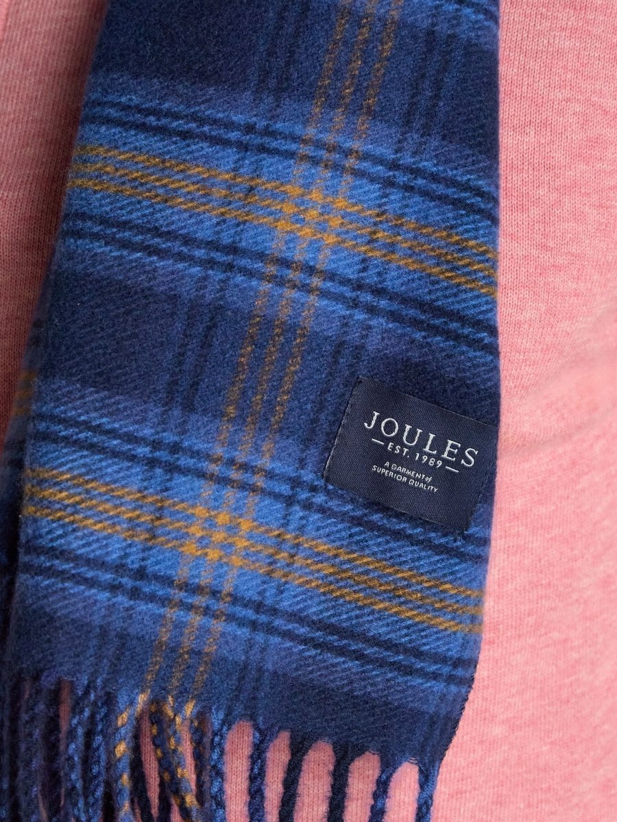 Langtree Blue & Brown Checked Large Scarf - RUTHERFORD & Co
