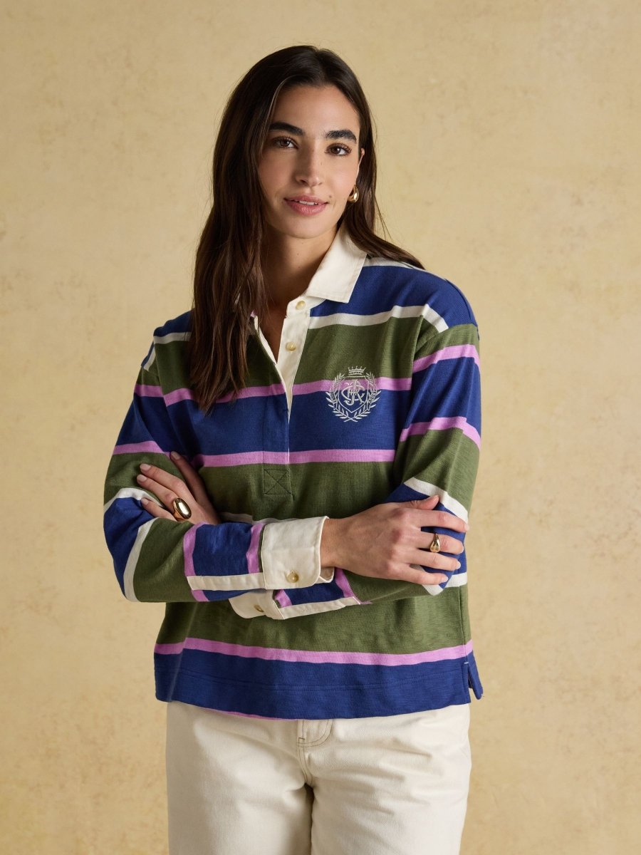 Lara Blue & Green Stripe Boxy Fit Rugby Shirt - RUTHERFORD & Co