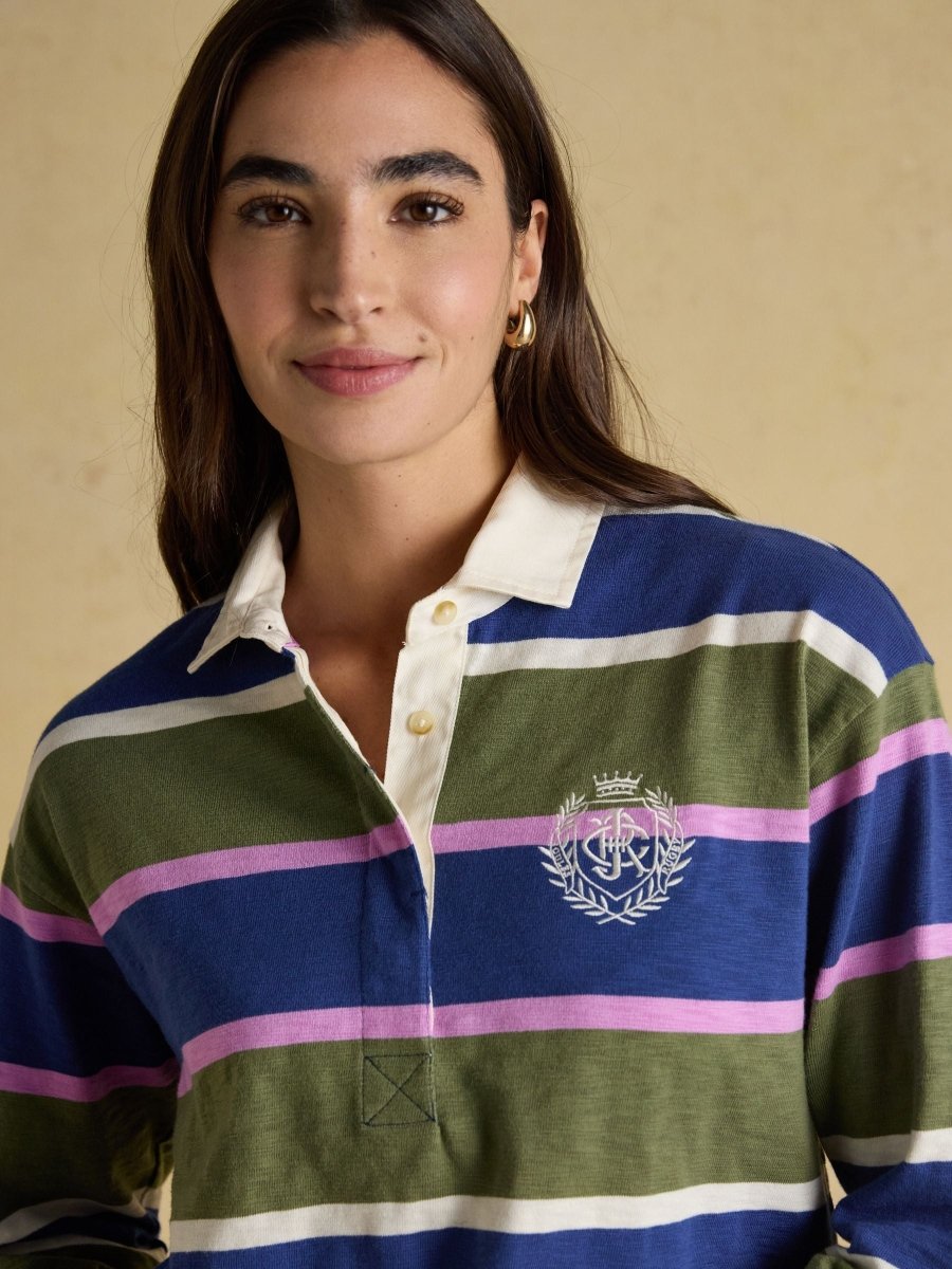 Lara Blue & Green Stripe Boxy Fit Rugby Shirt - RUTHERFORD & Co