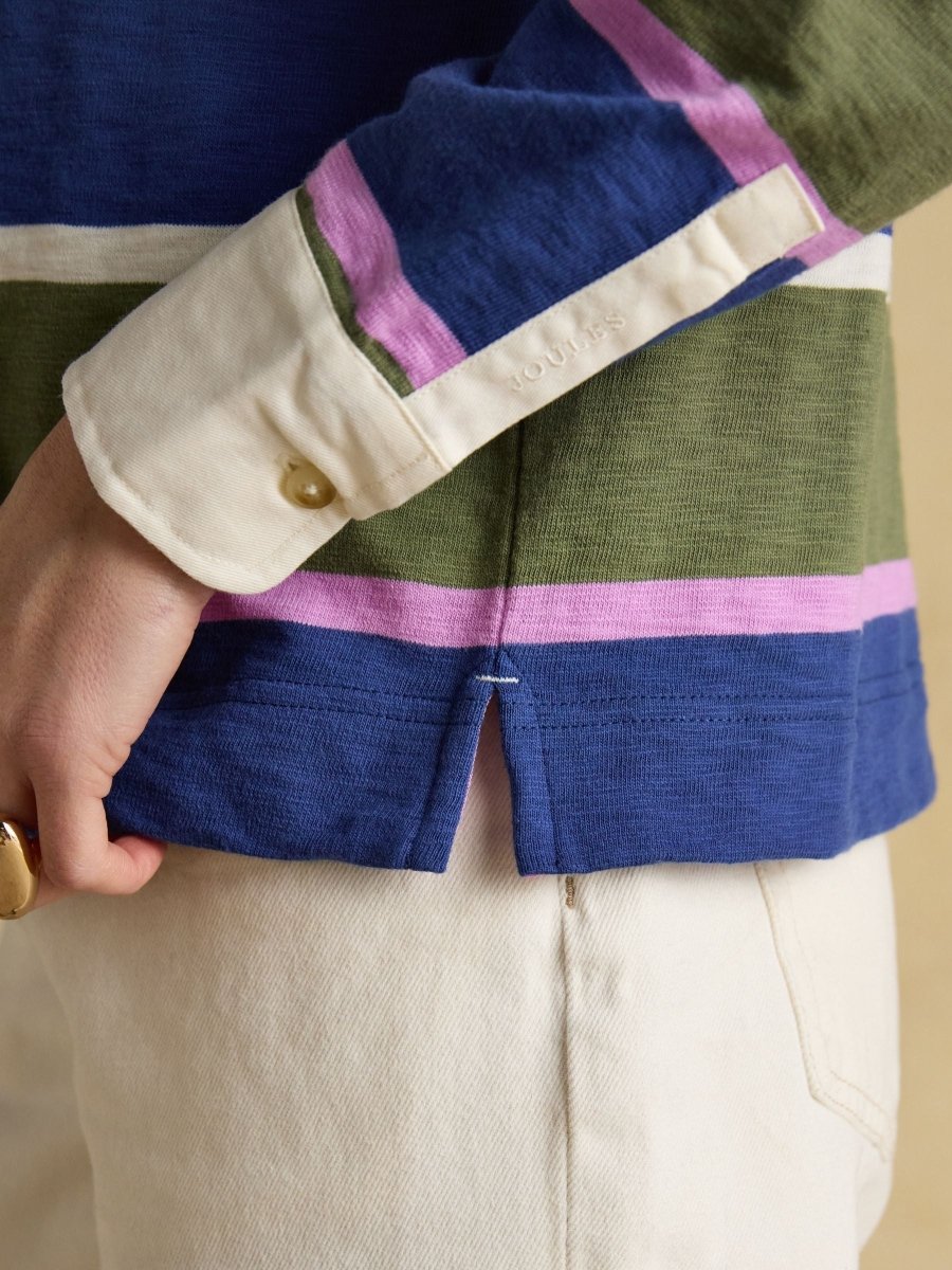 Lara Blue & Green Stripe Boxy Fit Rugby Shirt - RUTHERFORD & Co