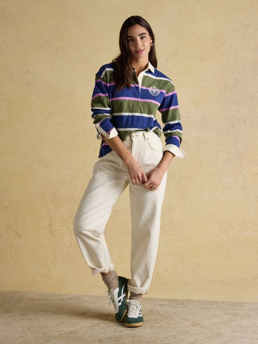Lara Blue & Green Stripe Boxy Fit Rugby Shirt - RUTHERFORD & Co