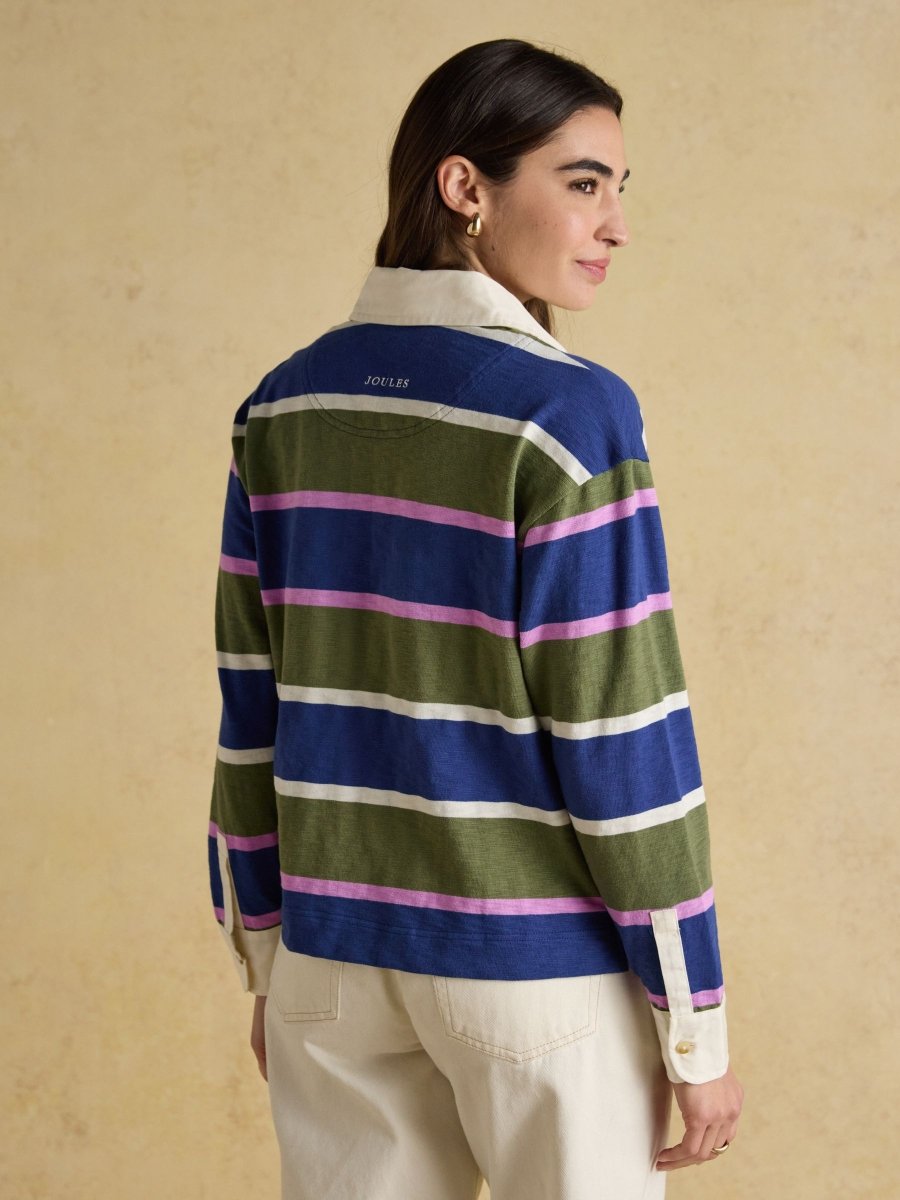 Lara Blue & Green Stripe Boxy Fit Rugby Shirt - RUTHERFORD & Co