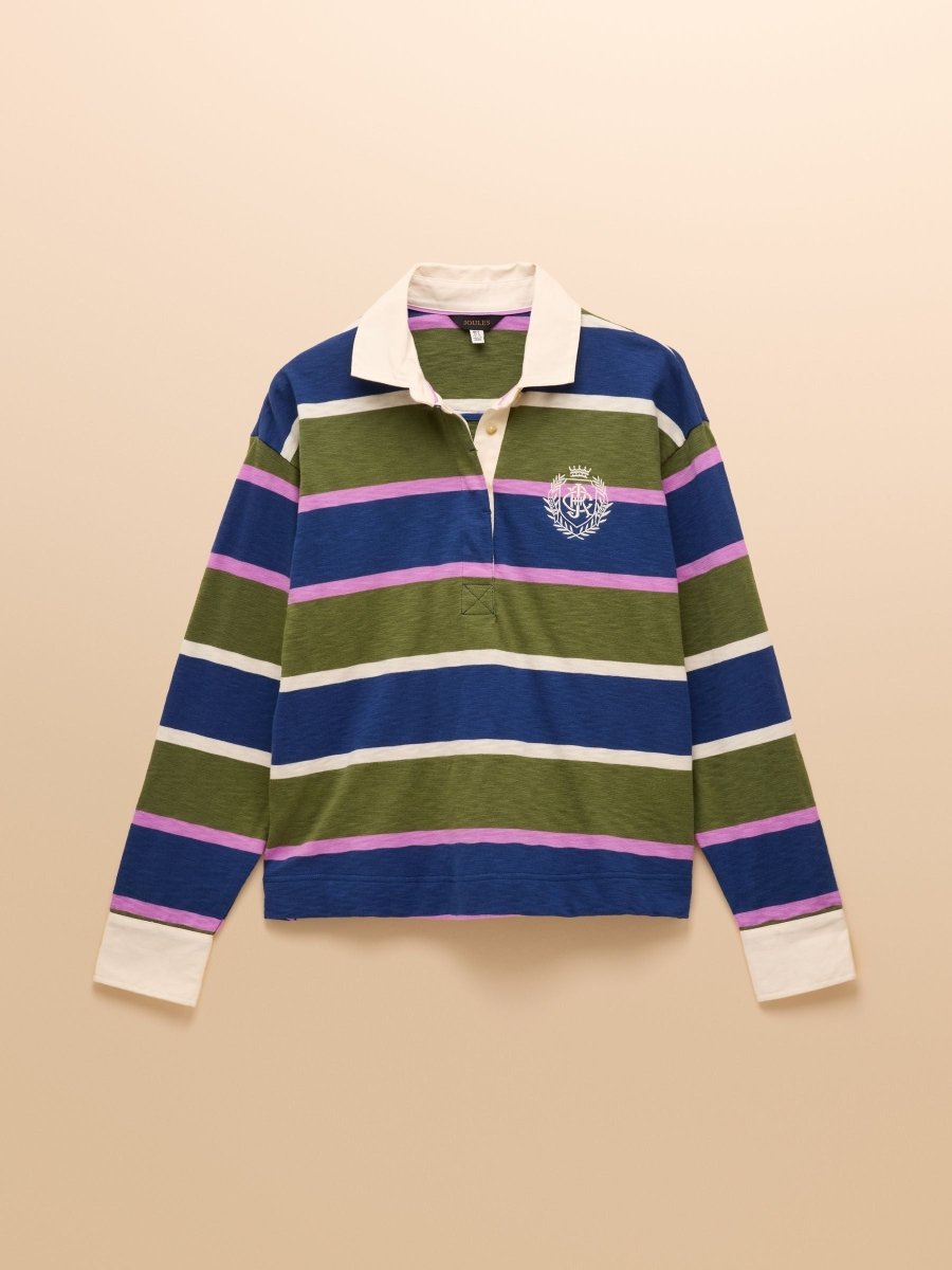Lara Blue & Green Stripe Boxy Fit Rugby Shirt - RUTHERFORD & Co