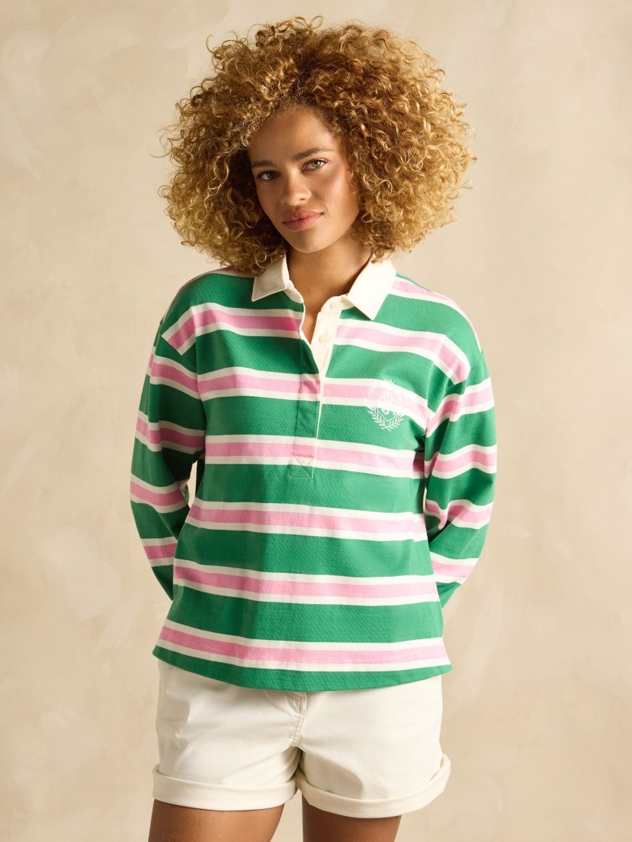Lara Green/White Boxy Fit Rugby Shirt - RUTHERFORD & Co