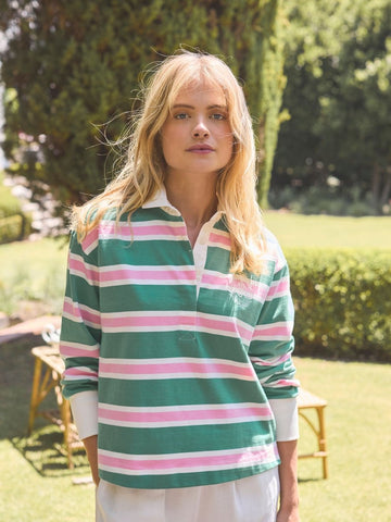 Lara Green/White Boxy Fit Rugby Shirt - RUTHERFORD & Co