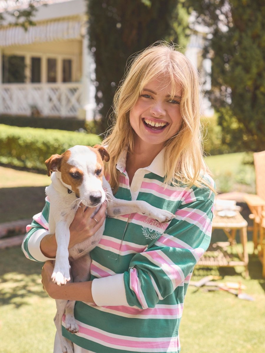 Lara Green/White Boxy Fit Rugby Shirt - RUTHERFORD & Co