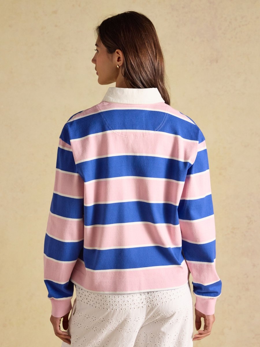 Lara Pink & Blue Striped Cotton Collared Long Sleeve Rugby Shirt - RUTHERFORD & Co