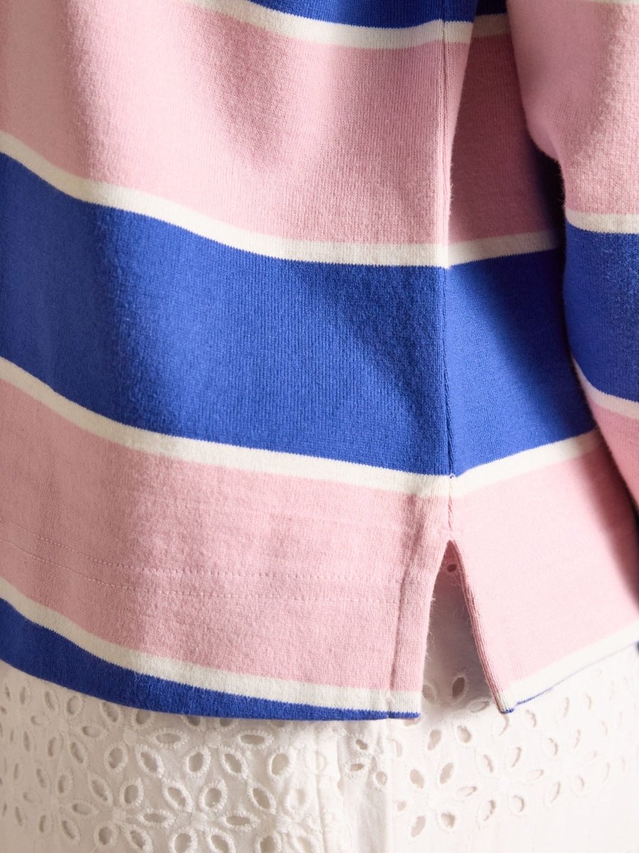 Lara Pink & Blue Striped Cotton Collared Long Sleeve Rugby Shirt - RUTHERFORD & Co