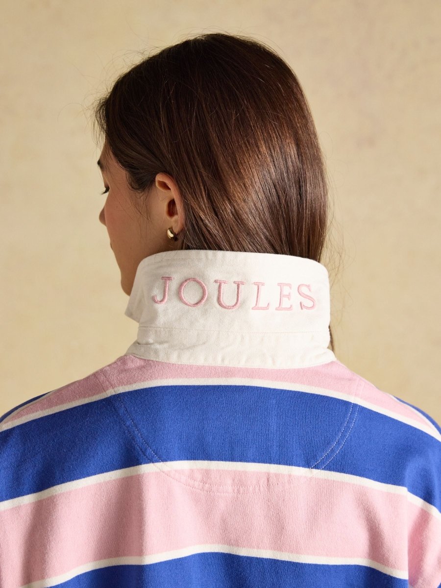 Lara Pink & Blue Striped Cotton Collared Long Sleeve Rugby Shirt - RUTHERFORD & Co