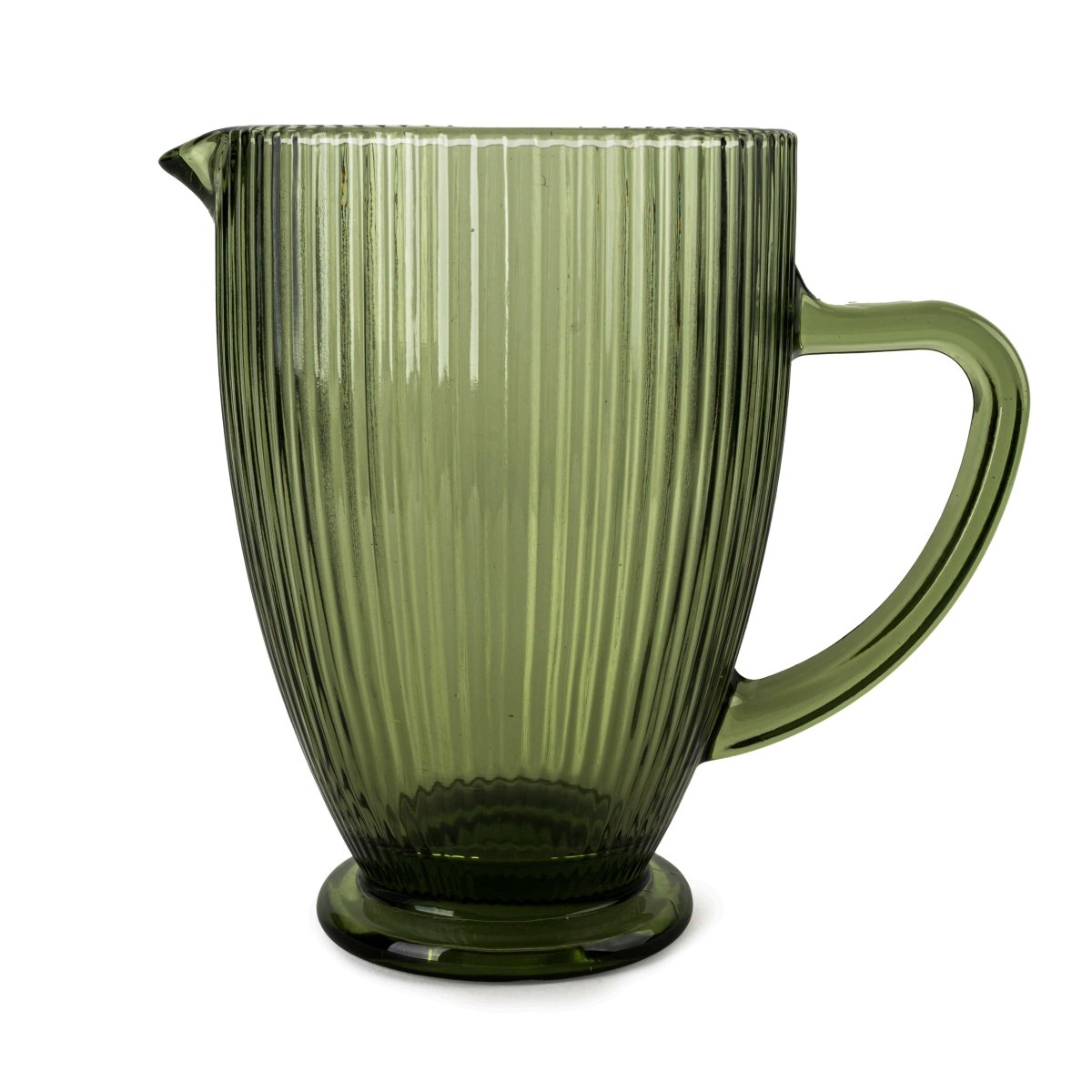 Large Ridged Glass Jug 20cm - Green - RUTHERFORD & Co