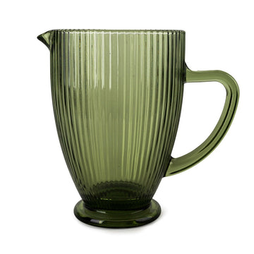Large Ridged Glass Jug 20cm - Green - RUTHERFORD & Co