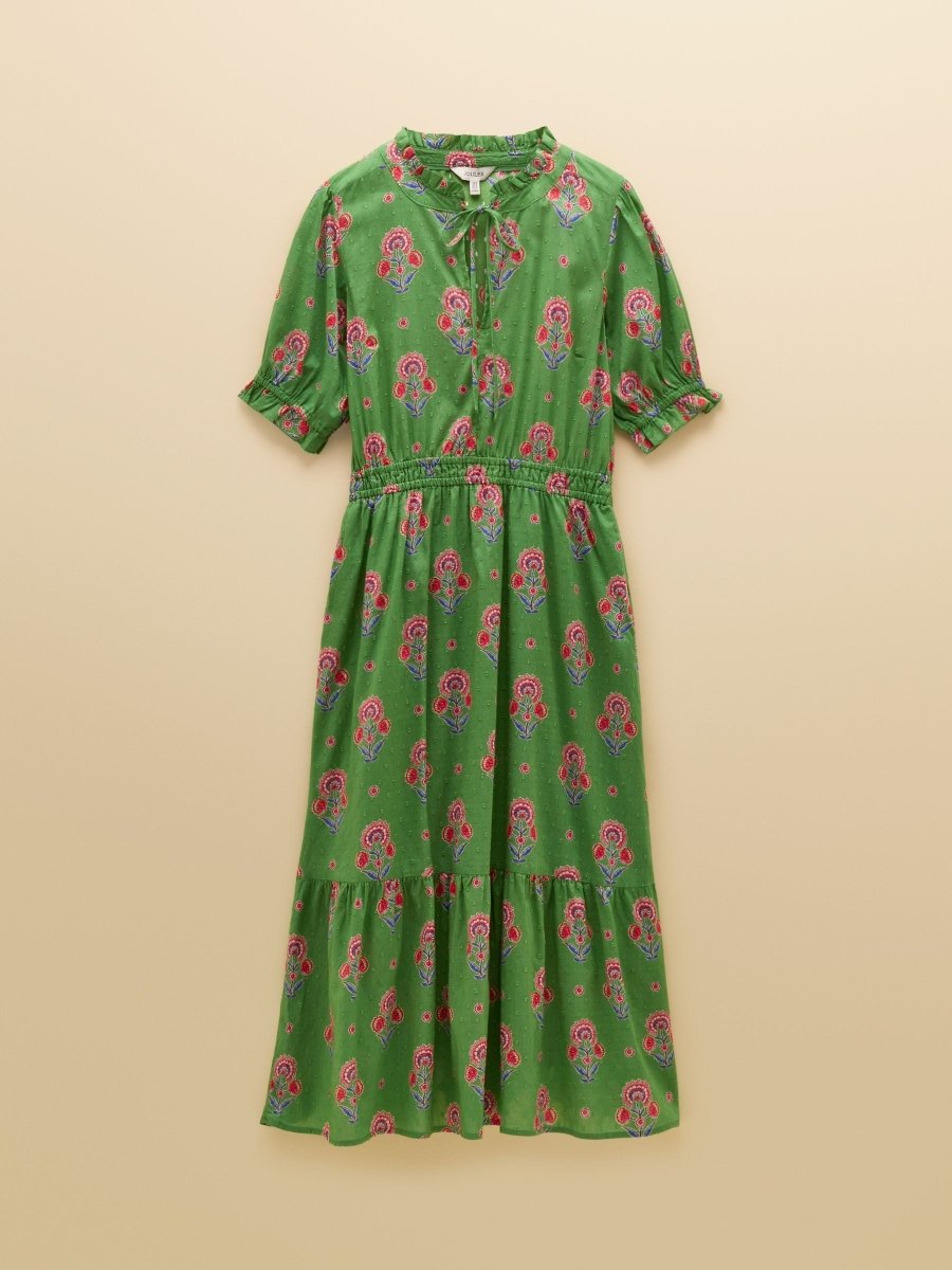 Larissa Green & Pink Foulard Print Tie Neck Midi Dress - RUTHERFORD & Co
