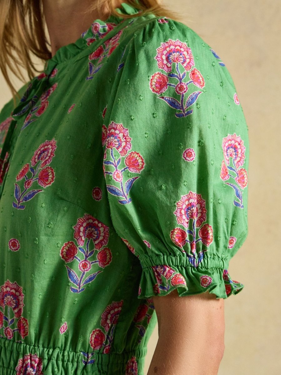 Larissa Green & Pink Foulard Print Tie Neck Midi Dress - RUTHERFORD & Co