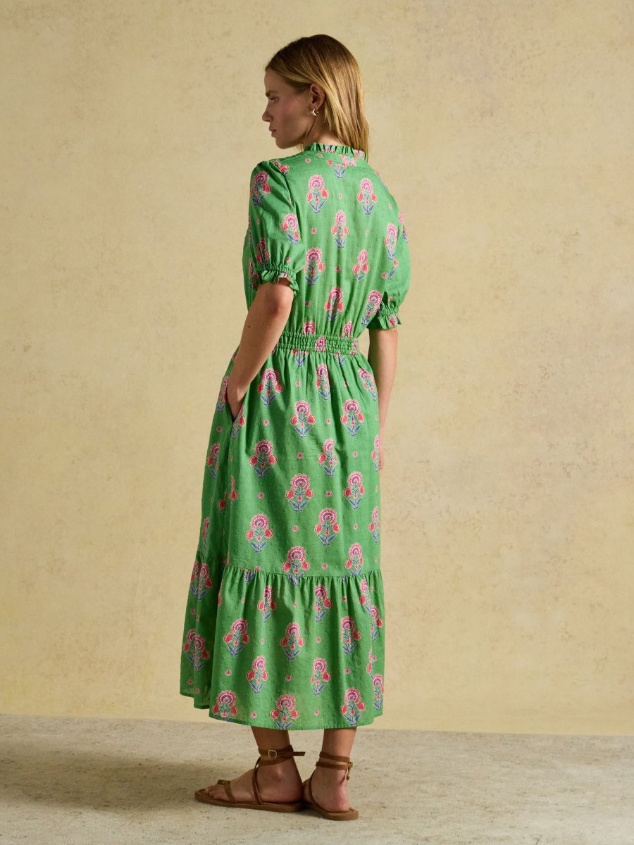 Larissa Green & Pink Foulard Print Tie Neck Midi Dress - RUTHERFORD & Co
