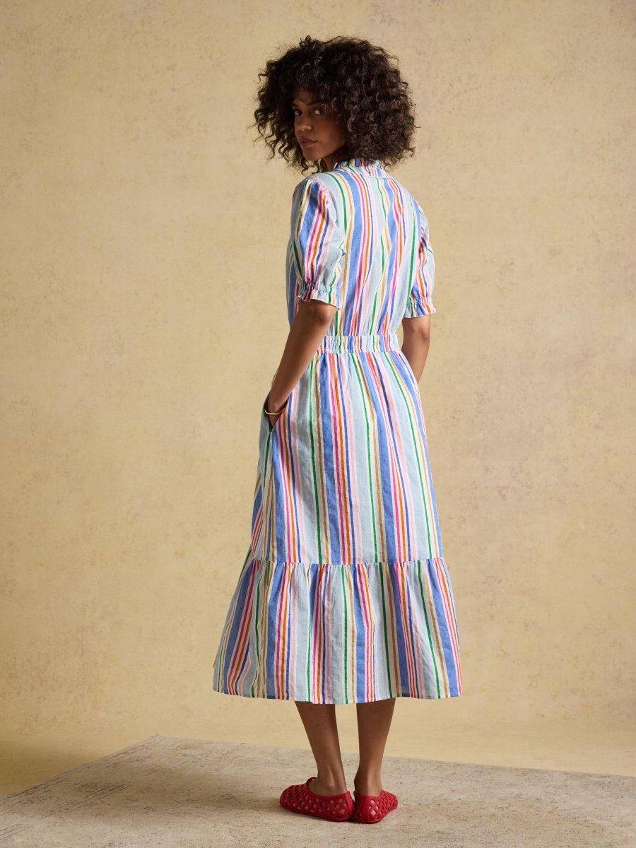 Larissa Multi Striped Tie Neck Midi Dress - RUTHERFORD & Co
