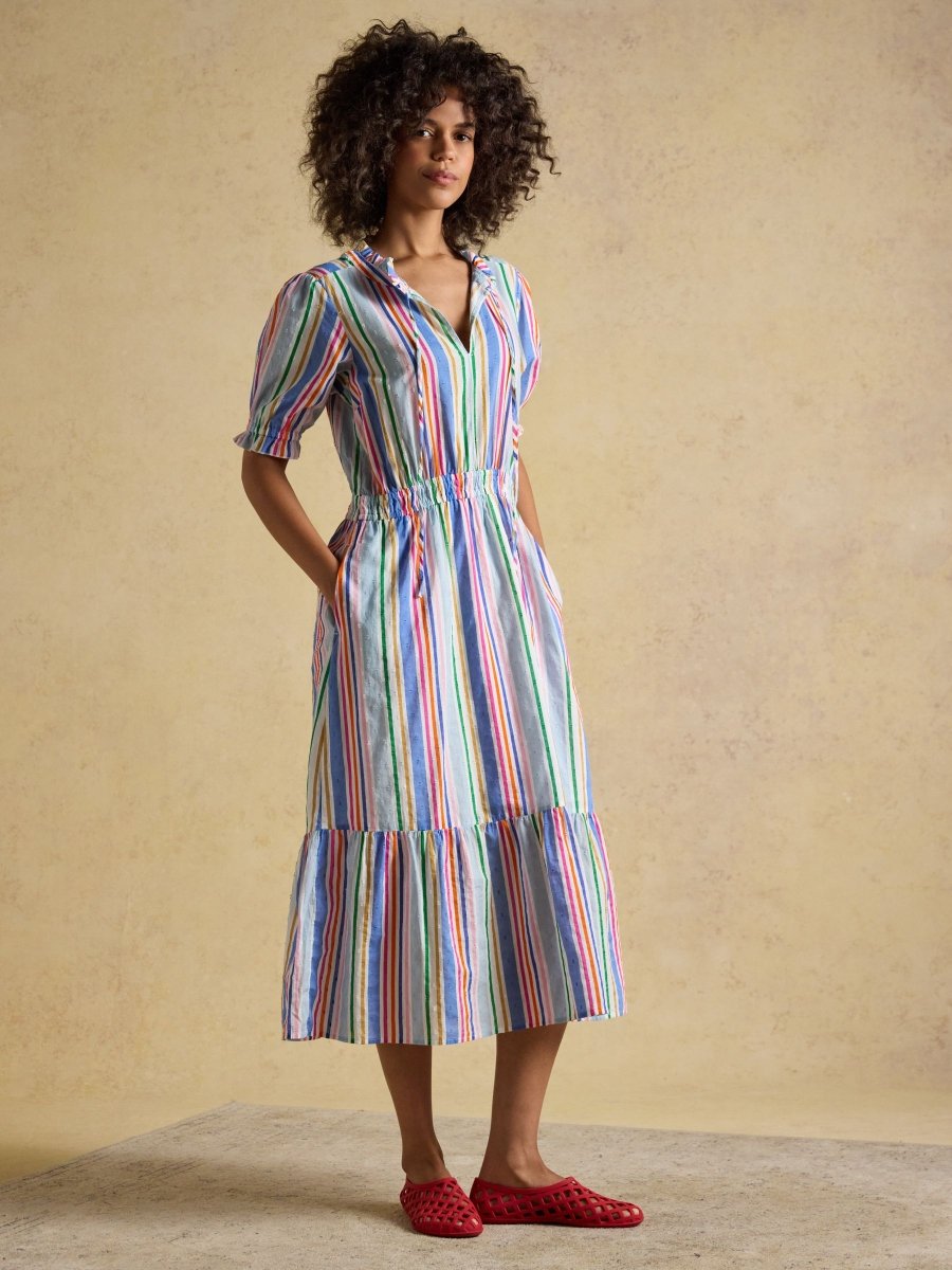 Larissa Multi Striped Tie Neck Midi Dress - RUTHERFORD & Co